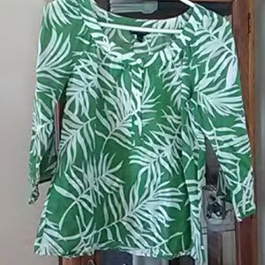 Banana Republic Green Palm Leaf Cotton Blouse